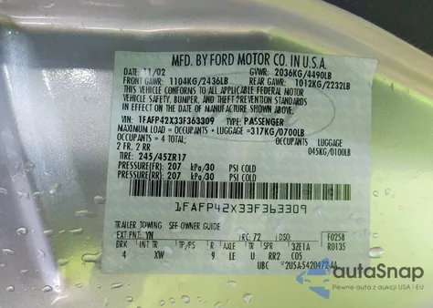 2003 Ford Mustang Gt from USA, damaged, VIN 1FAFP42X33F363309